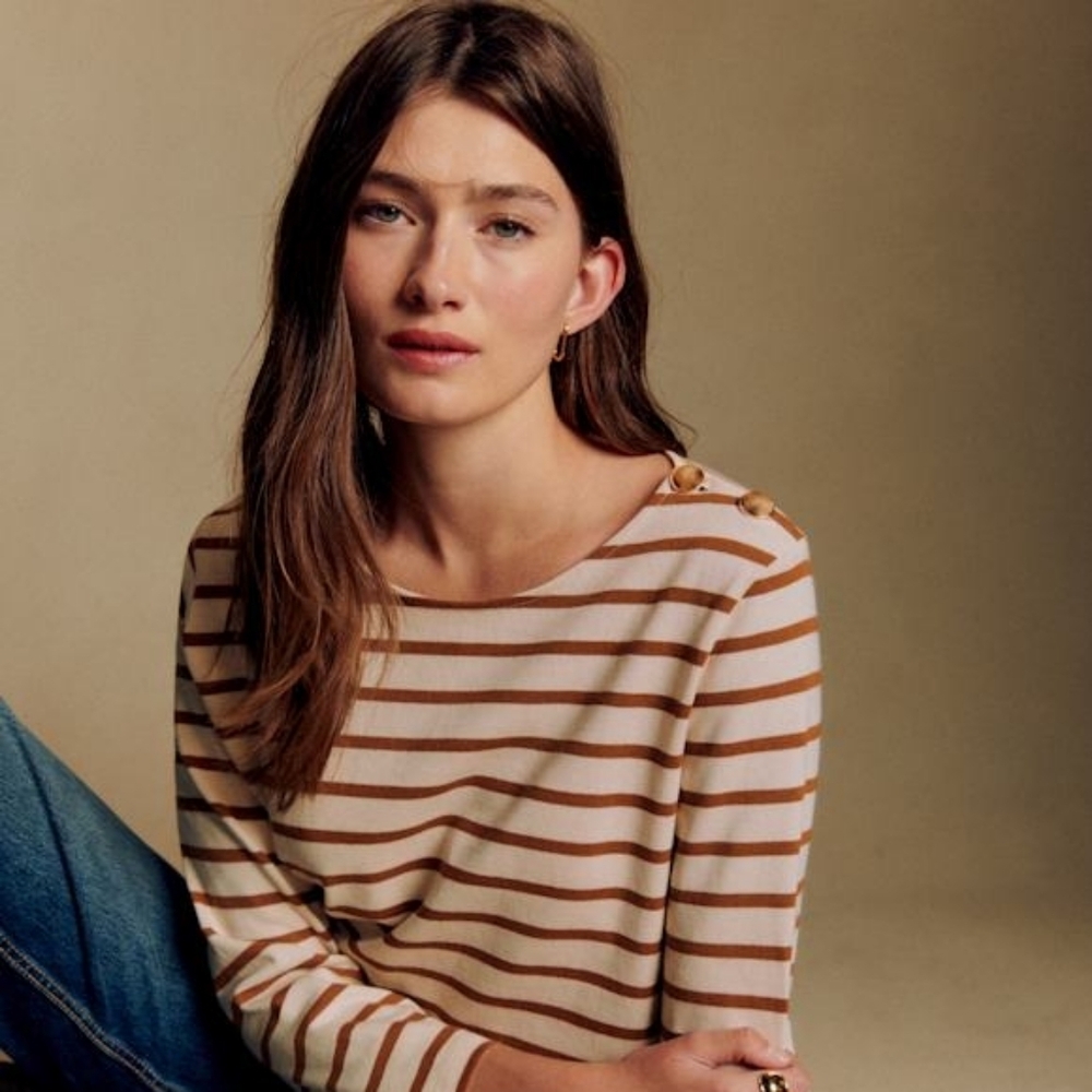 Sezane Colette Mariniere Ecru /Camel